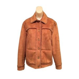 St. John Sport Faux Suede Sherpa Lined Jacket Womens Size Medium Brown